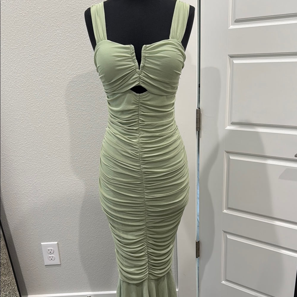 Elegant Pistachio Ruched Dress